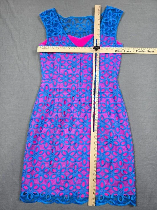 Lilly Pulitzer Selna Sheath Mambo Pink Royce Blue Floral Eyelet Dress Size 4 - Picture 6 of 6